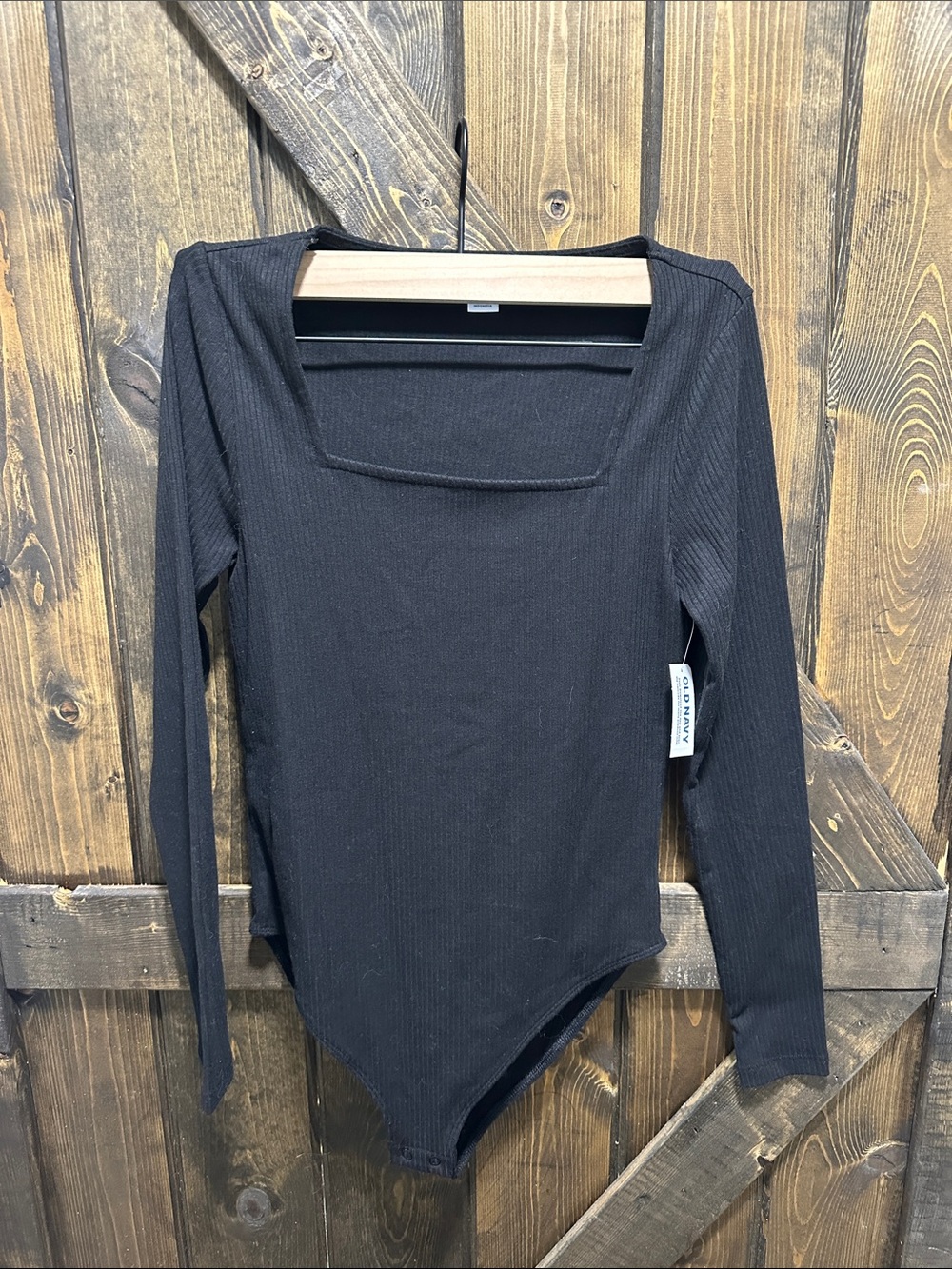 Old Navy Black Ribbed Square-Neck Long Sleeve Bodysuit